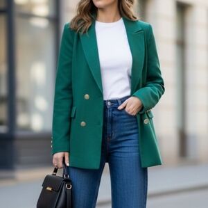 NEW $258 Lovers + Friends Green Melrose Blazer Gold Heart Buttons Pockets Medium